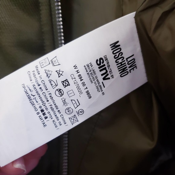 NWT Love Moschino EU 40 Satin Look Padded Jacket Pockets Full Zip In Olive Green - Picture 10 of 11